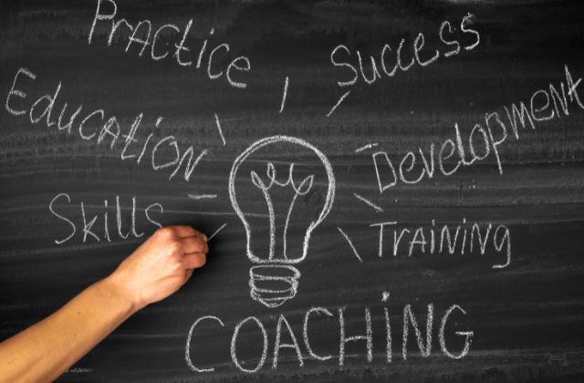 Chalkboard illustration highlighting that coaching and practice are fundamental to success