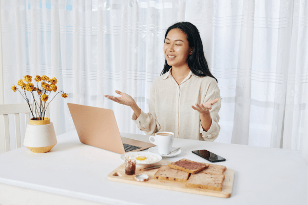 Founder having an online follow-up meeting to discuss working together